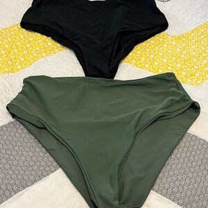 Women's Black and Green Swim Bottoms
